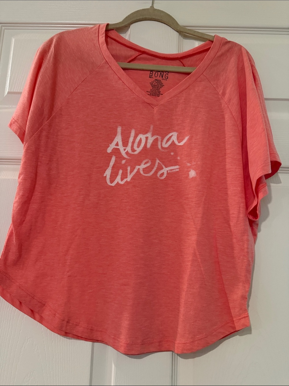 Billabong Coral Pink V‑Neck 'Aloha Lives' Tee